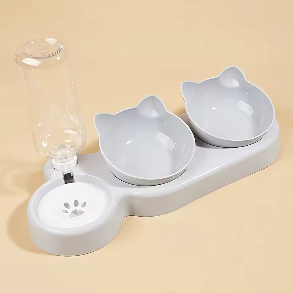Ensemble 3 en 1 pour chats – Gamelle + Fontaine + Mangeoire inclinée