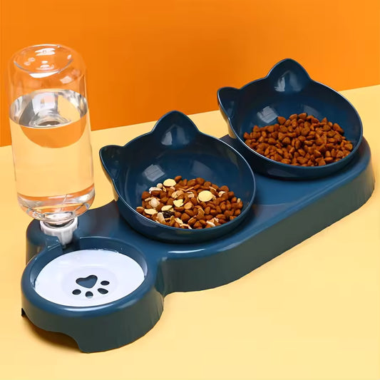 Ensemble 3 en 1 pour chats – Gamelle + Fontaine + Mangeoire inclinée