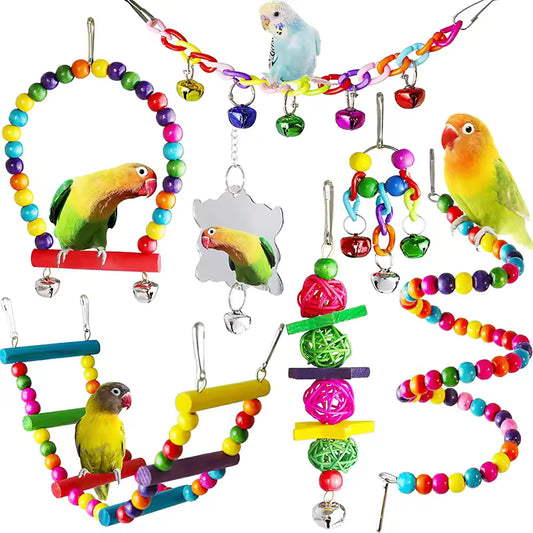 Lot de 7 jouets Colorés pour Oiseaux (Perroquets, Perruches, Inséparables, Calopsittes,...)
