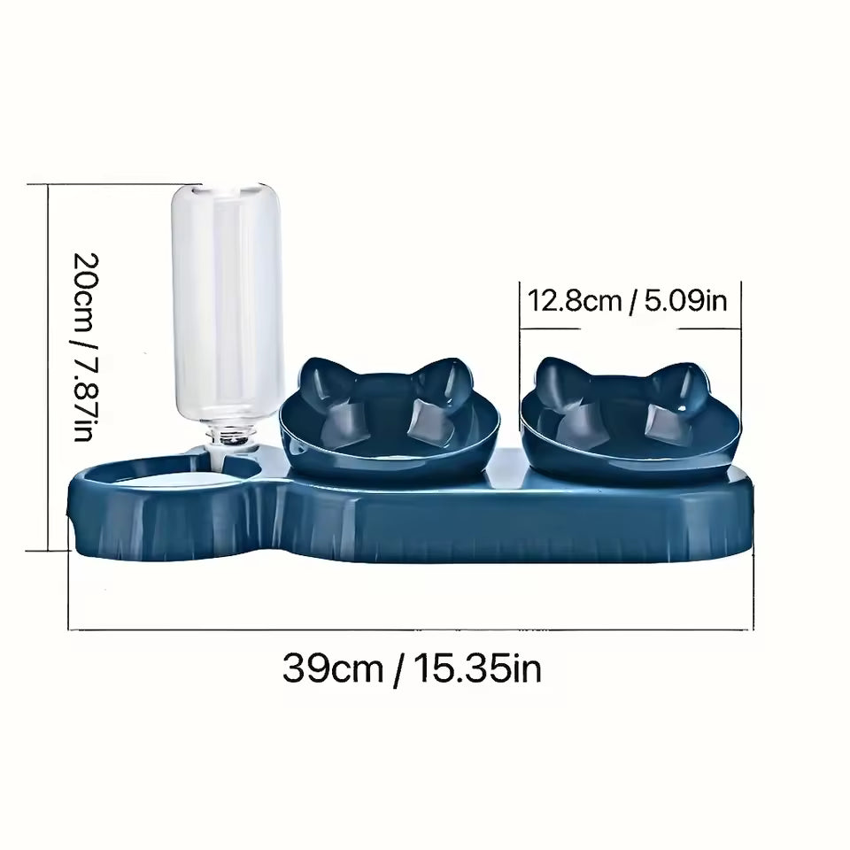 Ensemble 3 en 1 pour chats – Gamelle + Fontaine + Mangeoire inclinée