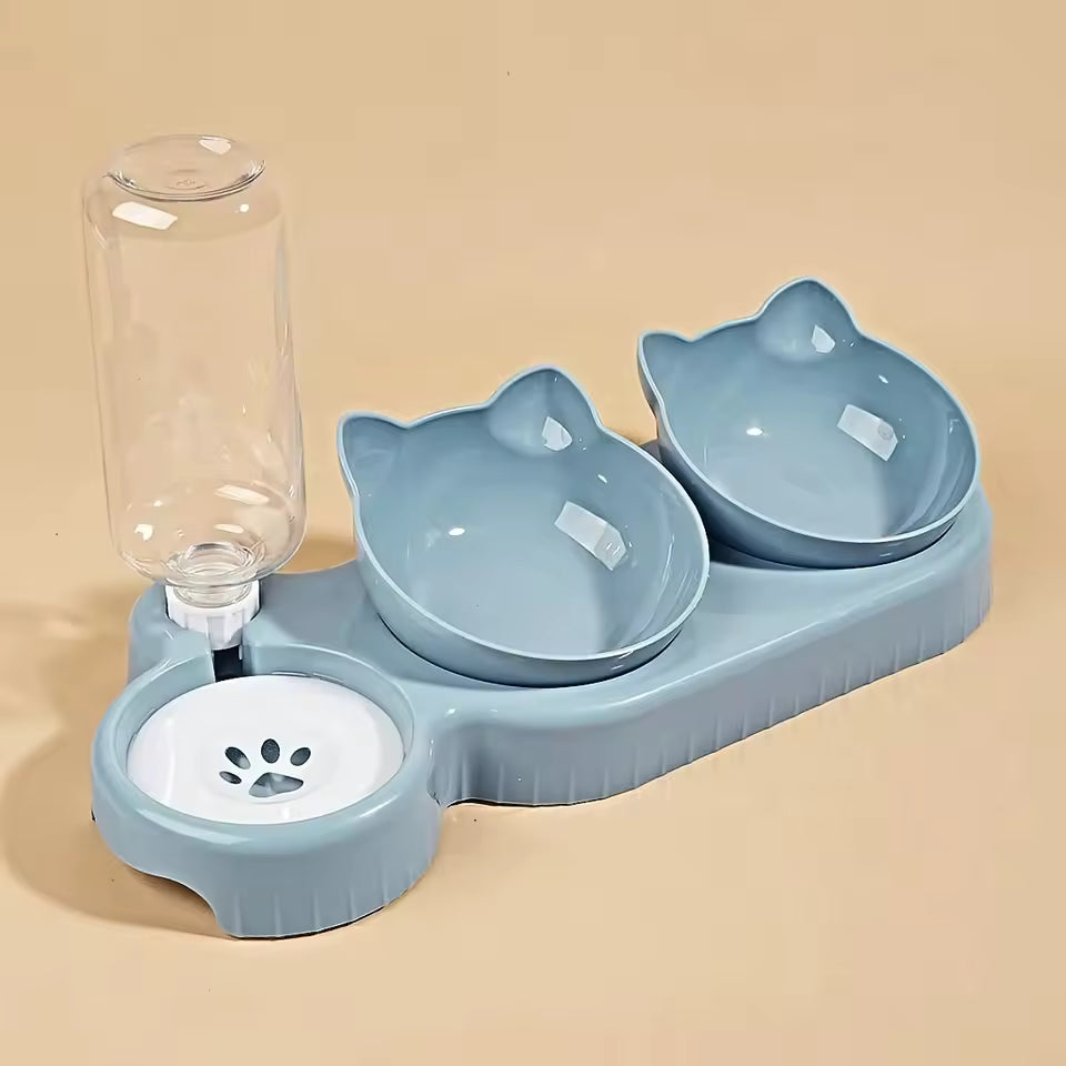 Ensemble 3 en 1 pour chats – Gamelle + Fontaine + Mangeoire inclinée