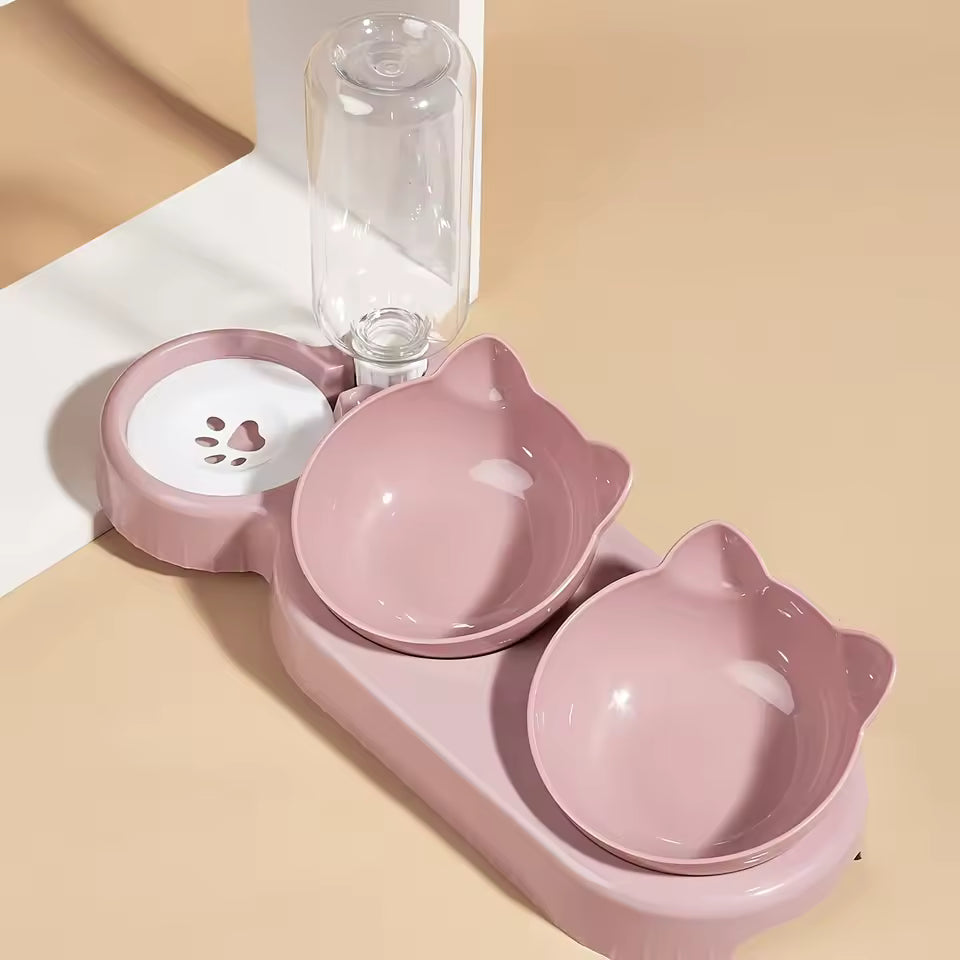 Ensemble 3 en 1 pour chats – Gamelle + Fontaine + Mangeoire inclinée