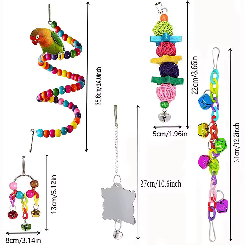 Lot de 7 jouets Colorés pour Oiseaux (Perroquets, Perruches, Inséparables, Calopsittes,...)