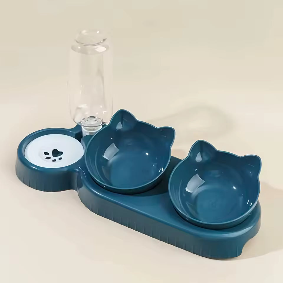Ensemble 3 en 1 pour chats – Gamelle + Fontaine + Mangeoire inclinée