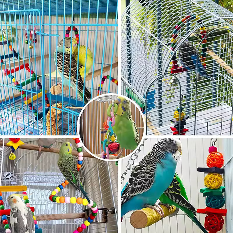 Lot de 7 jouets Colorés pour Oiseaux (Perroquets, Perruches, Inséparables, Calopsittes,...)