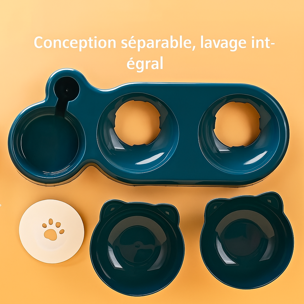 Ensemble 3 en 1 pour chats – Gamelle + Fontaine + Mangeoire inclinée